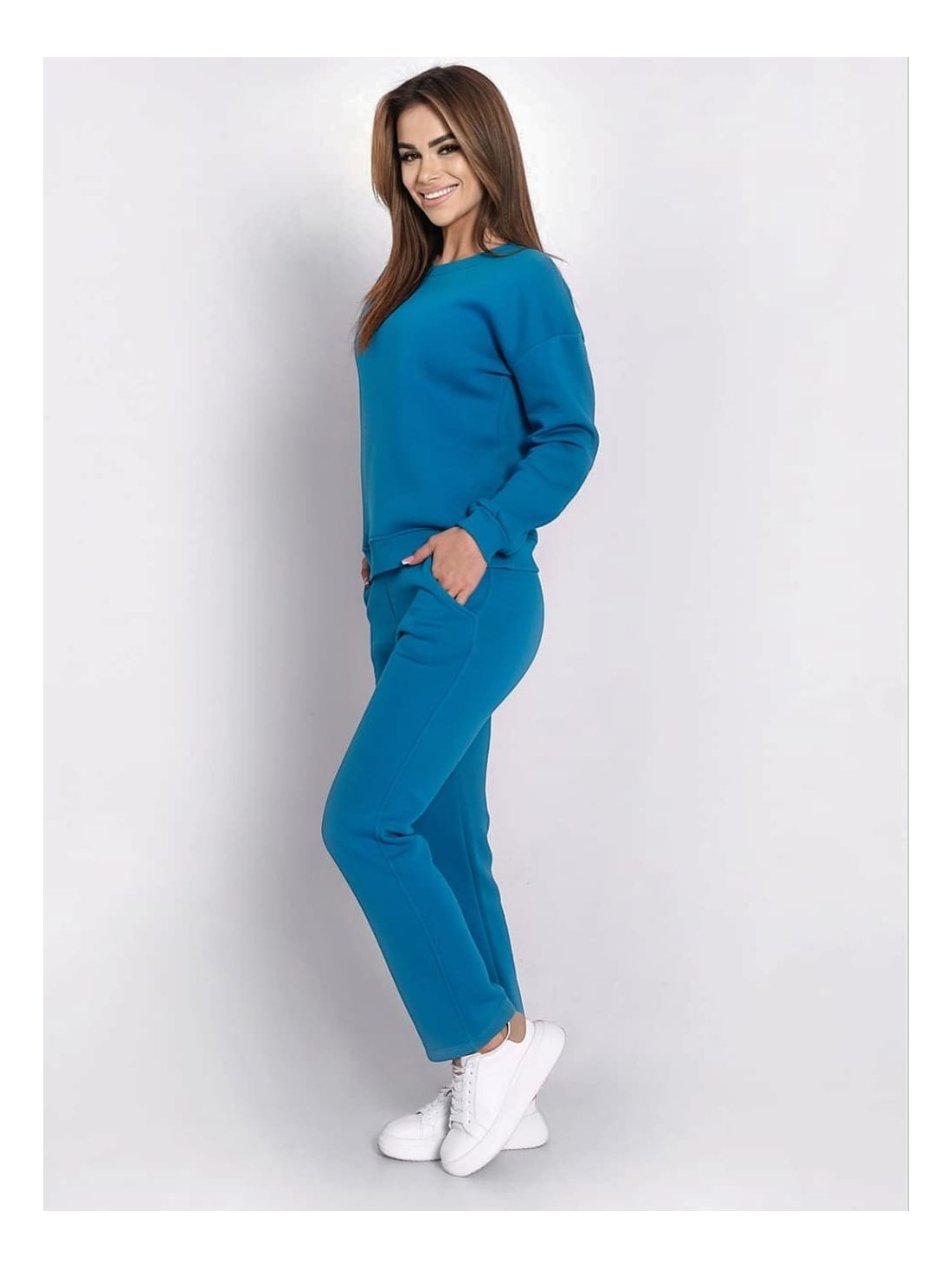 Ladies\' insulated tracksuit top and loose pants turquoise FI762